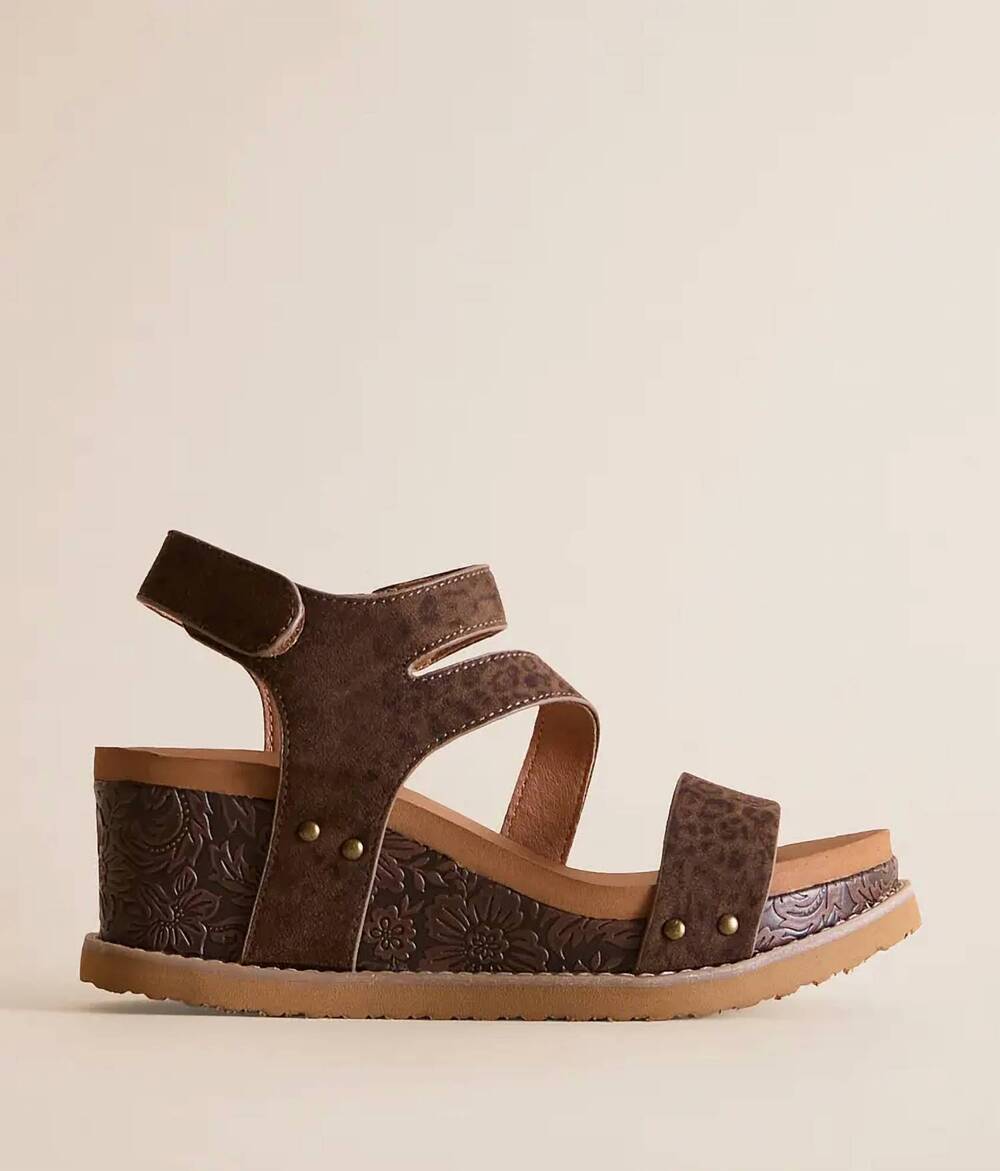NEW VERY G women's verde trail leopard wedge sandal in chocolate